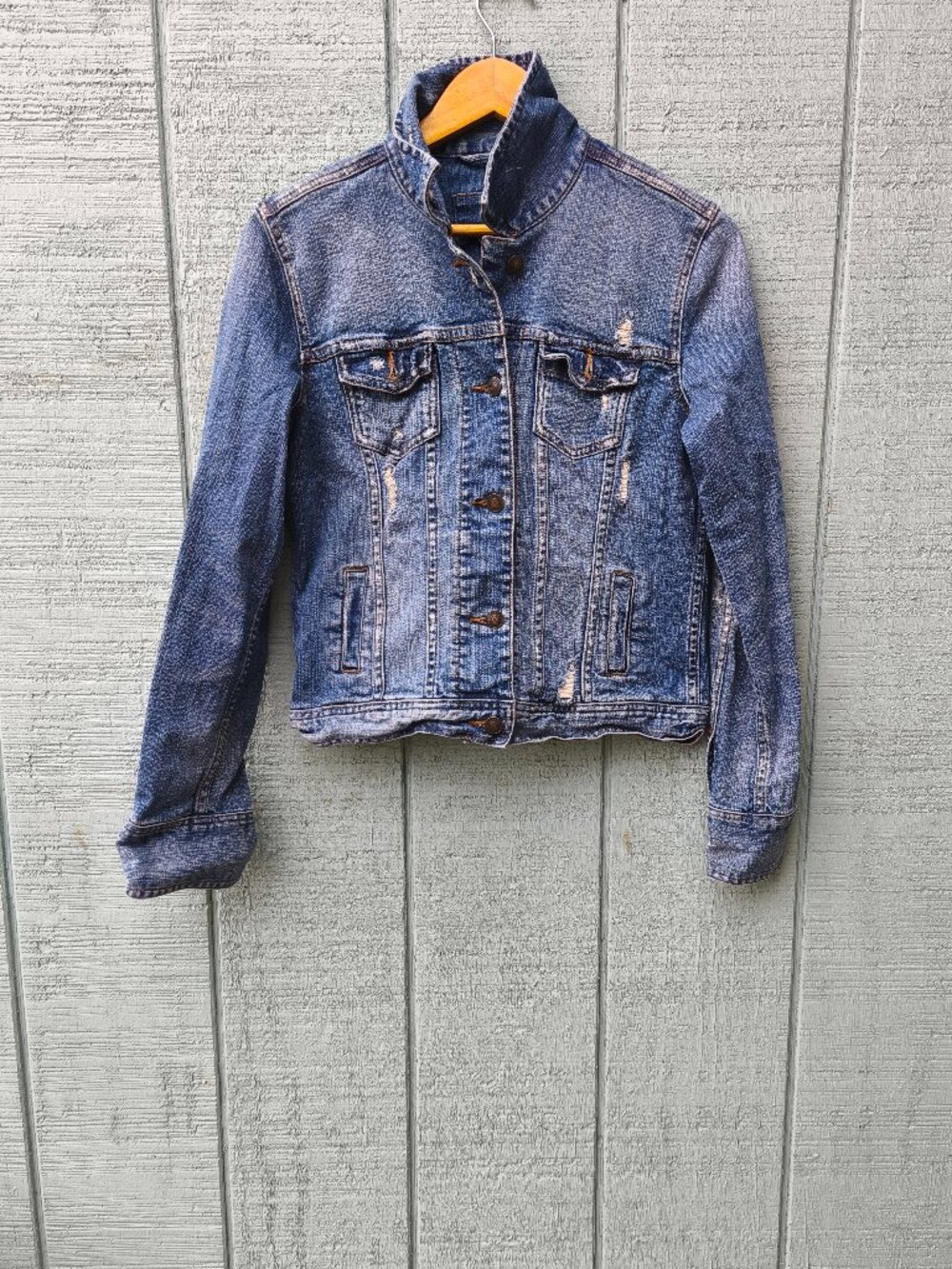 y2k Delias Distressed Jean Jacket sz M/L Blue Western Indie Coastal Cowgirl